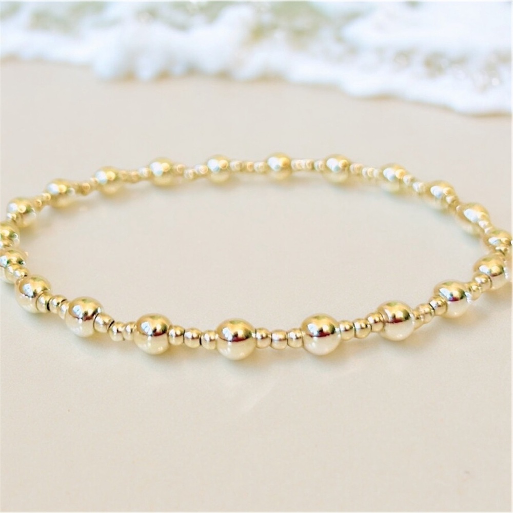 3 Bracelets gold bead stretchy, bead gold bracelets stack/set of 3, Waterproof